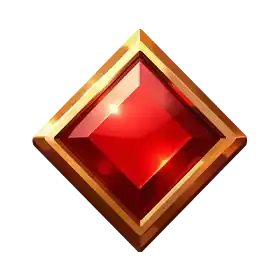 Red diamond gemstone with golden frame – low-value symbol from Olympus Trueways